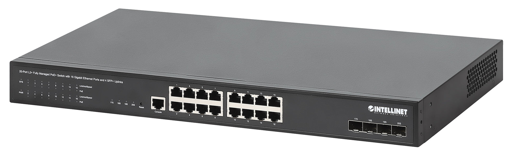 20-Port L2+ Fully Managed PoE+ Switch with 16 Gigabit Ethernet Ports and 4 SFP+ Uplinks Image 1