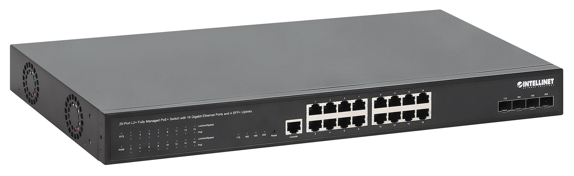 20-Port L2+ Fully Managed PoE+ Switch with 16 Gigabit Ethernet Ports and 4 SFP+ Uplinks Image 3
