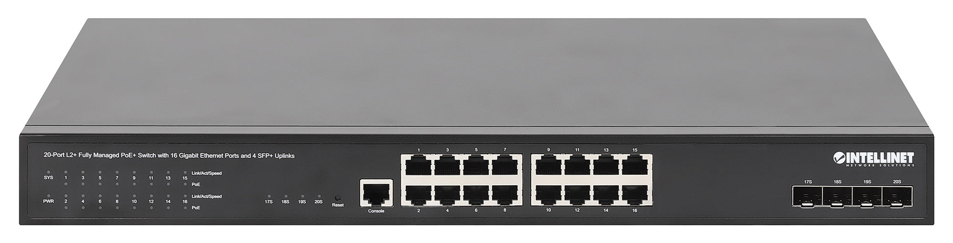 20-Port L2+ Fully Managed PoE+ Switch with 16 Gigabit Ethernet Ports and 4 SFP+ Uplinks Image 4