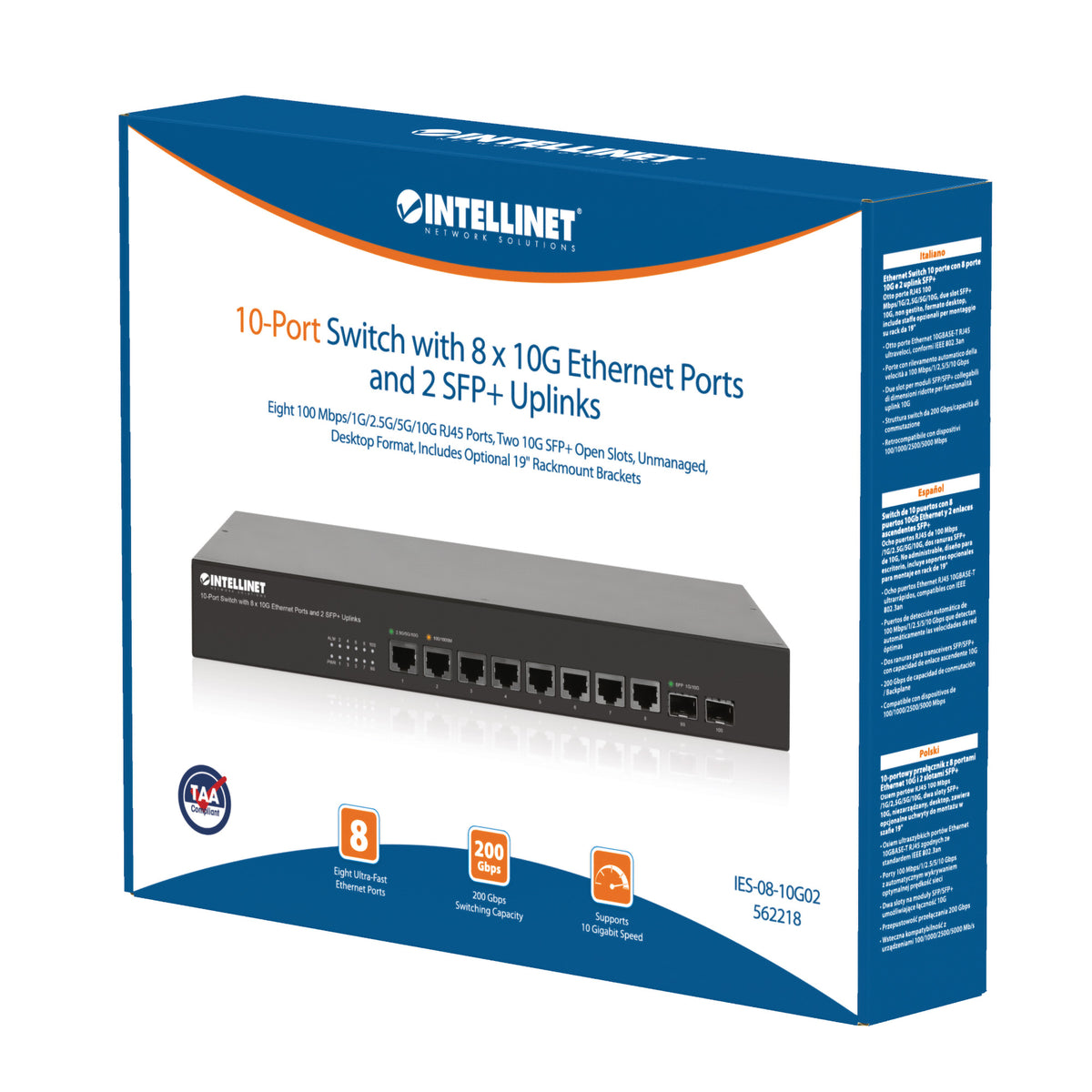 10-Port Switch with 8 x 10G Ethernet Ports and 2 SFP+ Uplinks Packaging Image 2
