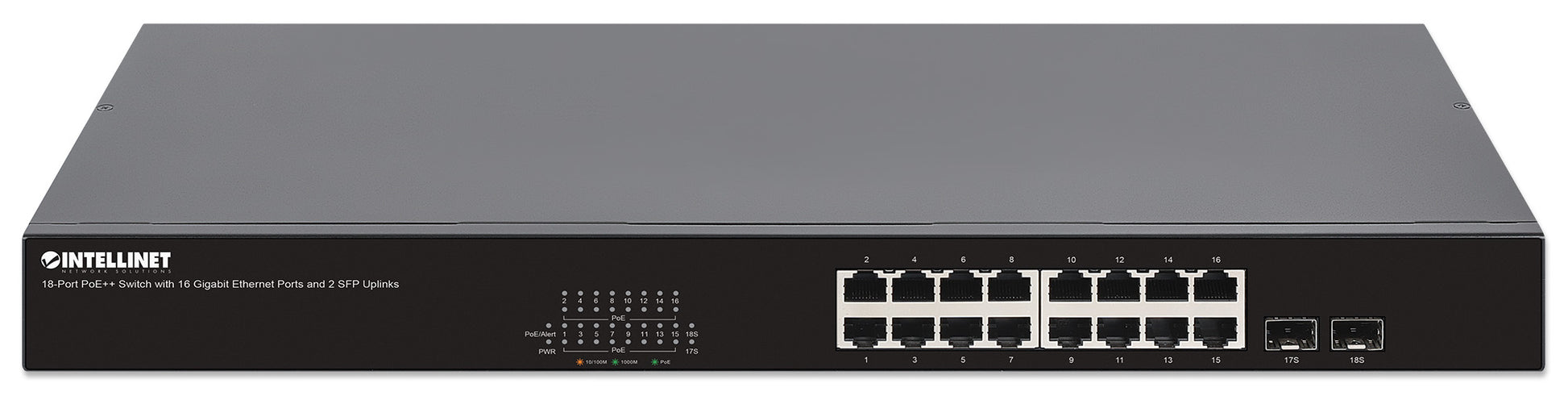 18-Port PoE++ Switch with 16 Gigabit Ethernet Ports and 2 SFP Uplinks Image 3