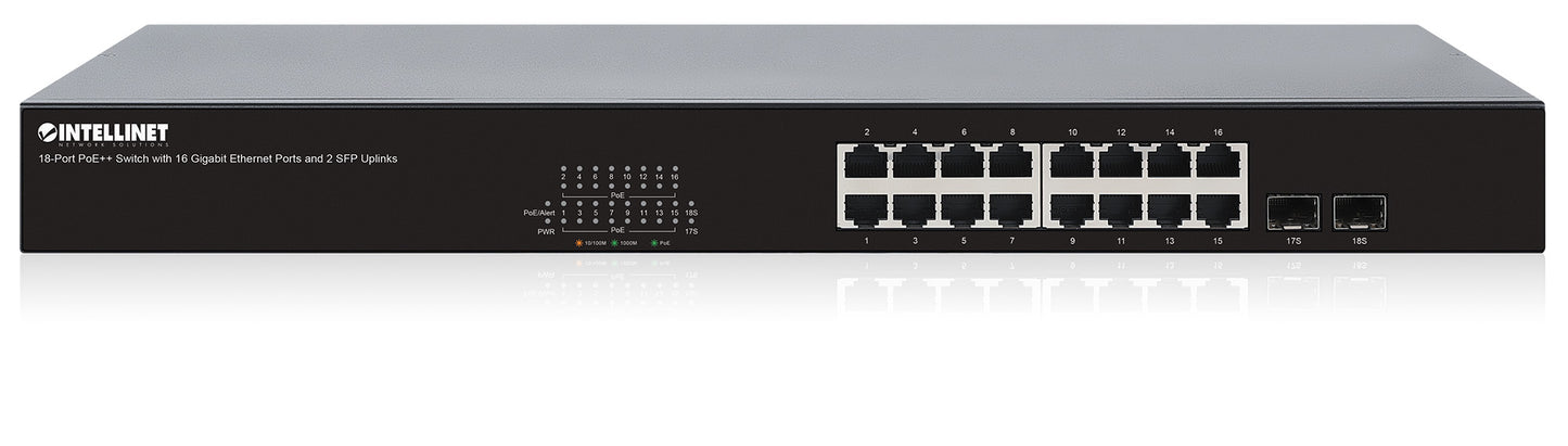 18-Port PoE++ Switch with 16 Gigabit Ethernet Ports and 2 SFP Uplinks Image 5