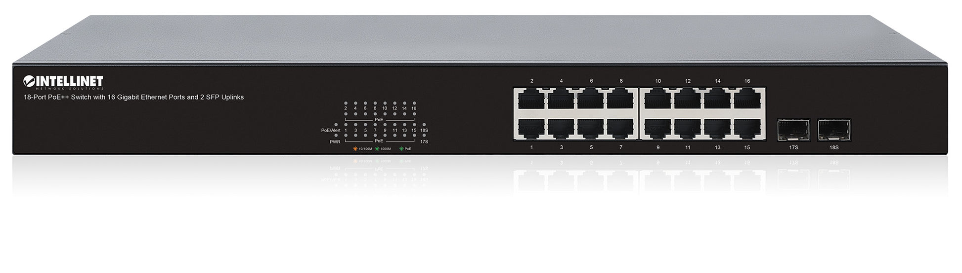 18-Port PoE++ Switch with 16 Gigabit Ethernet Ports and 2 SFP Uplinks Image 5