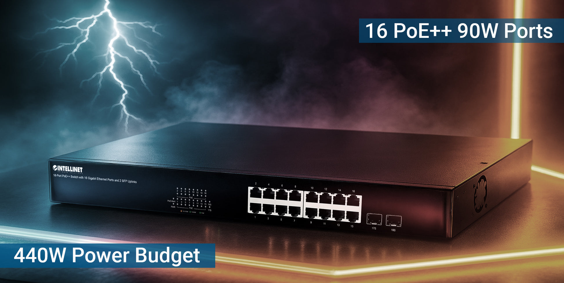 18-Port PoE++ Switch with 16 Gigabit Ethernet Ports and 2 SFP Uplinks Image 8