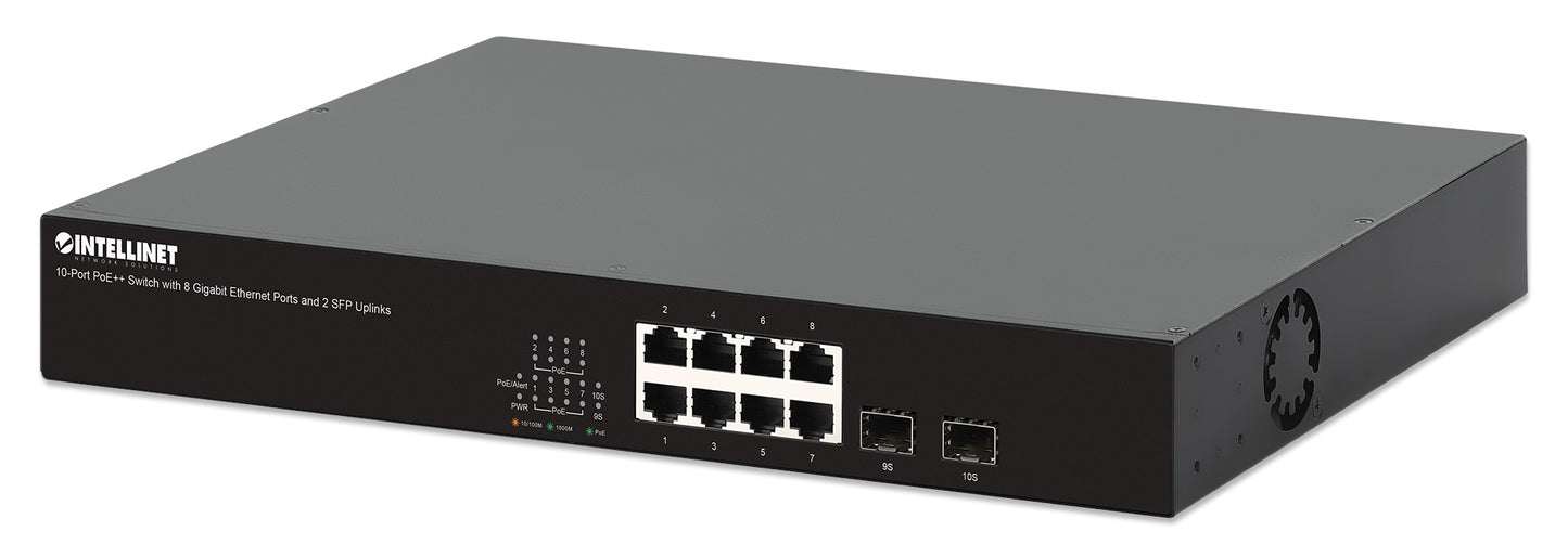 10-Port PoE++ Switch with 8 Gigabit Ethernet Ports and 2 SFP Uplinks Image 1