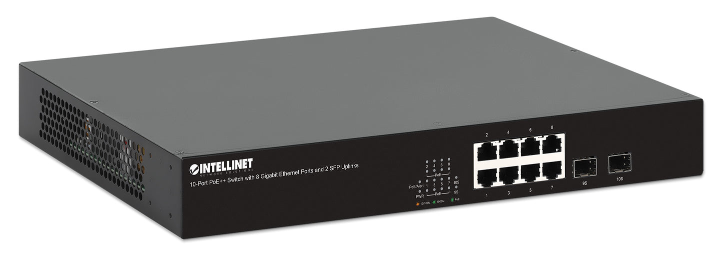 10-Port PoE++ Switch with 8 Gigabit Ethernet Ports and 2 SFP Uplinks Image 2