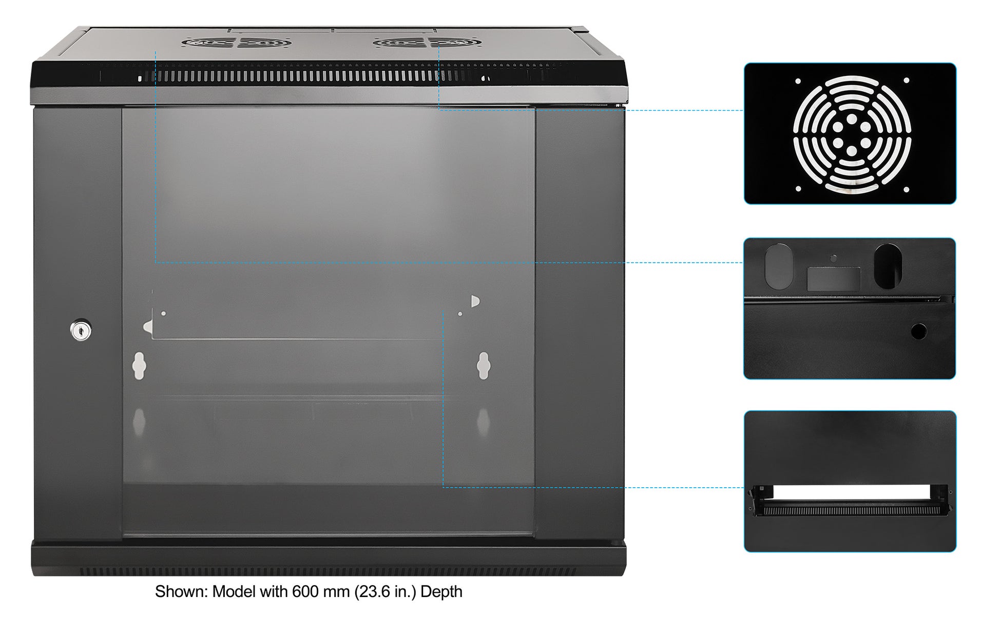 9U 19" Wall Mount Network Cabinet, Standard Line, 450 mm (17.7 in.) Depth, Black Image 6