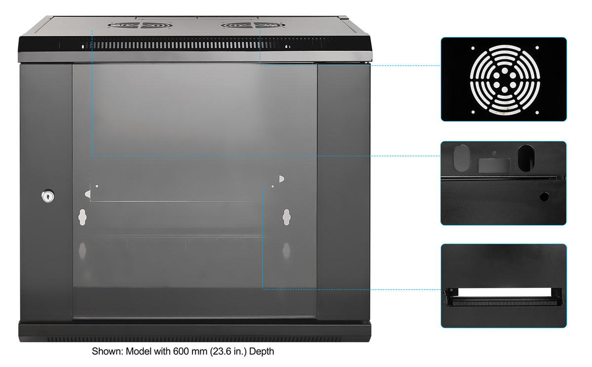 9U 19" Wall Mount Network Cabinet, Standard Line, 450 mm (17.7 in.) Depth, Black Image 6