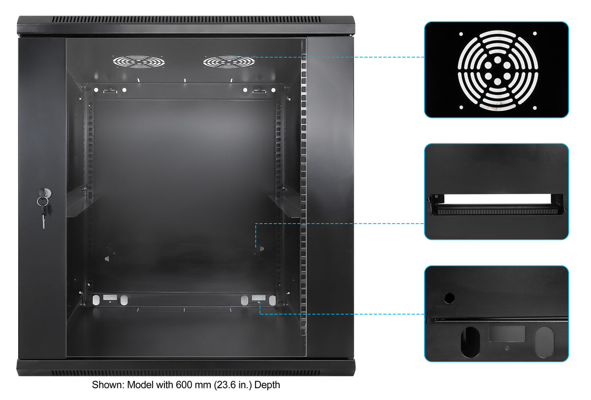 12U 19" Wall Mount Network Cabinet, Standard Line, 450 mm (17.7 in.) Depth, Black Image 6