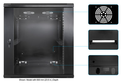 12U 19" Wall Mount Network Cabinet, Standard Line, 450 mm (17.7 in.) Depth, Black Image 6