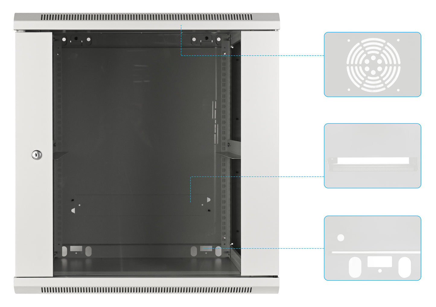 19" Wallmount Cabinet, 12U, 600 mm (23.6 in.) Depth, Gray Image 6