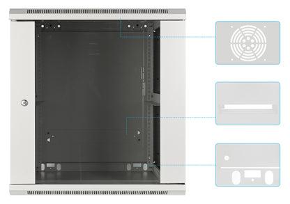 19" Wallmount Cabinet, 12U, 600 mm (23.6 in.) Depth, Gray Image 6