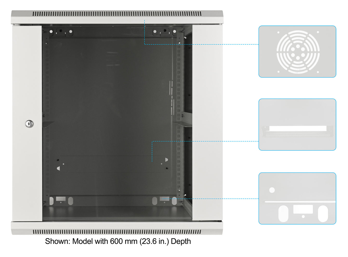 12U 19" Wall Mount Network Cabinet, Standard Line, 450 mm (17.7 in.) Depth, Gray Image 6