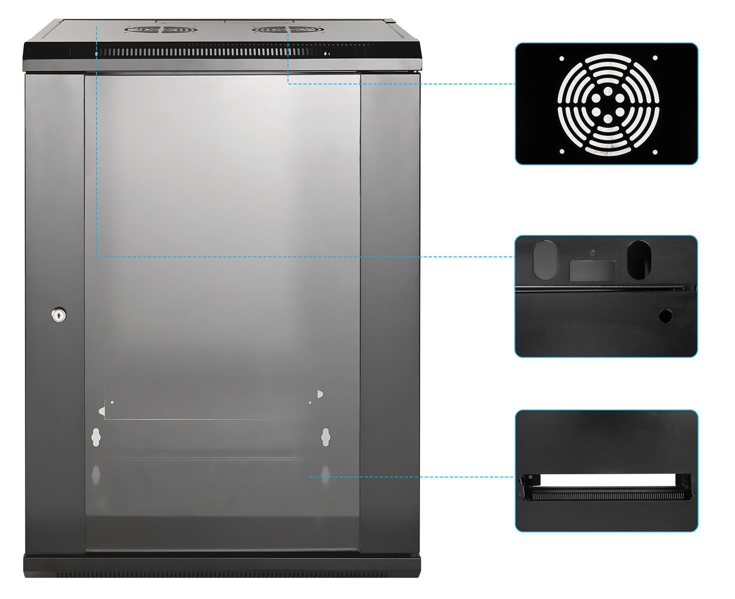 15U 19" Wall Mount Network Cabinet, Standard Line, 450 mm (17.7 in.) Depth, Black Image 6