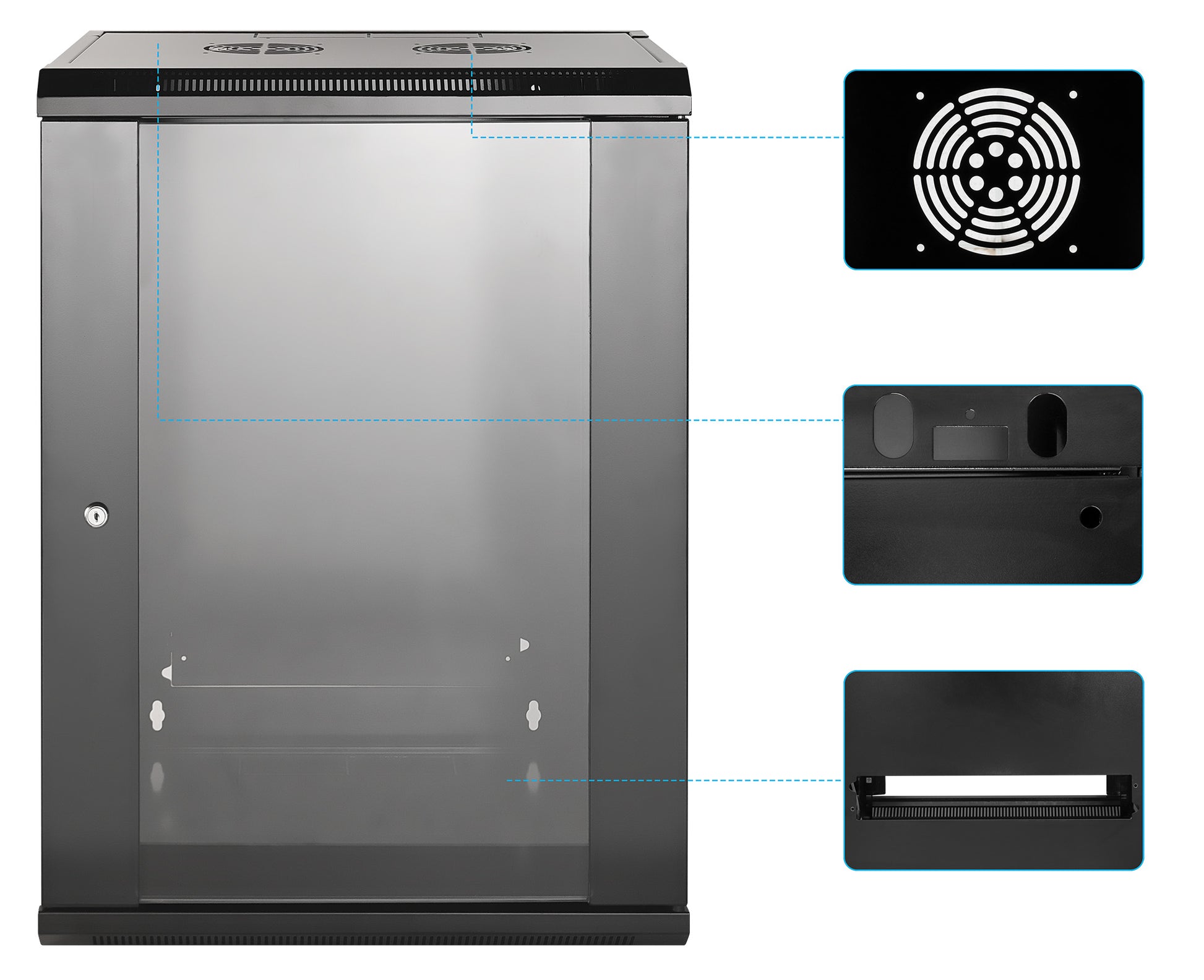 15U 19" Wall Mount Network Cabinet, Standard Line, 450 mm (17.7 in.) Depth, Black Image 6