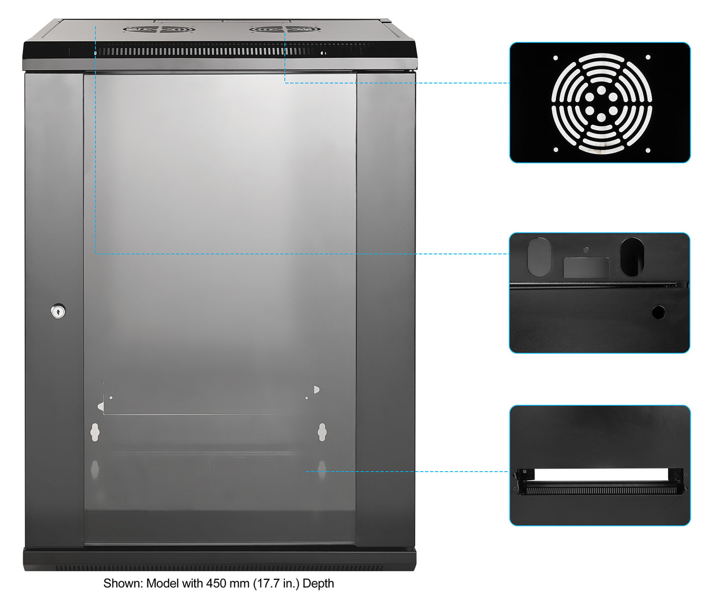 15U 19" Wallmount Cabinet, Standard Line, 600 mm (23.6 in.) Depth, Black Image 7