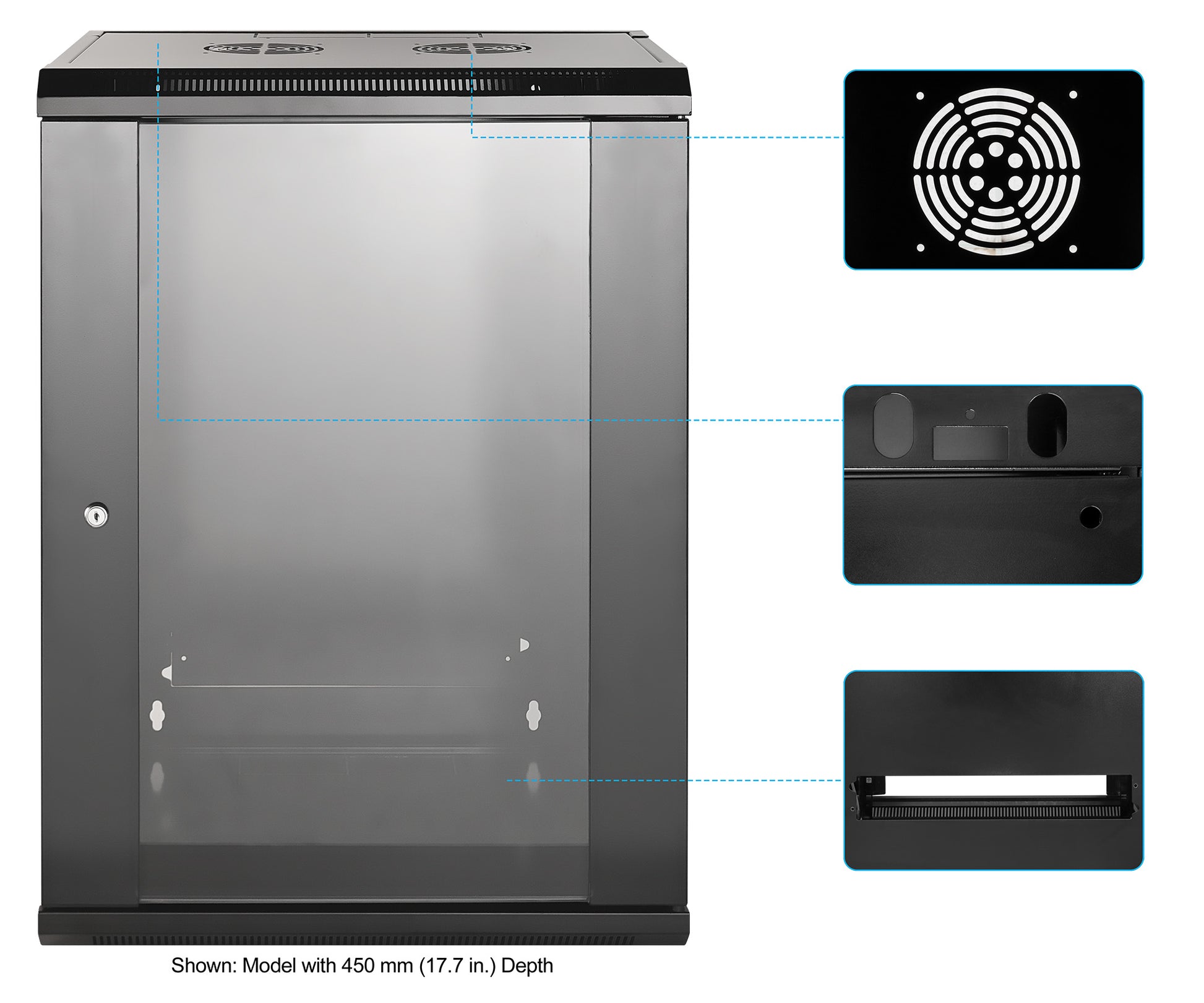 15U 19" Wallmount Cabinet, Standard Line, 600 mm (23.6 in.) Depth, Black Image 7