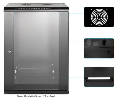 15U 19" Wallmount Cabinet, Standard Line, 600 mm (23.6 in.) Depth, Black Image 7