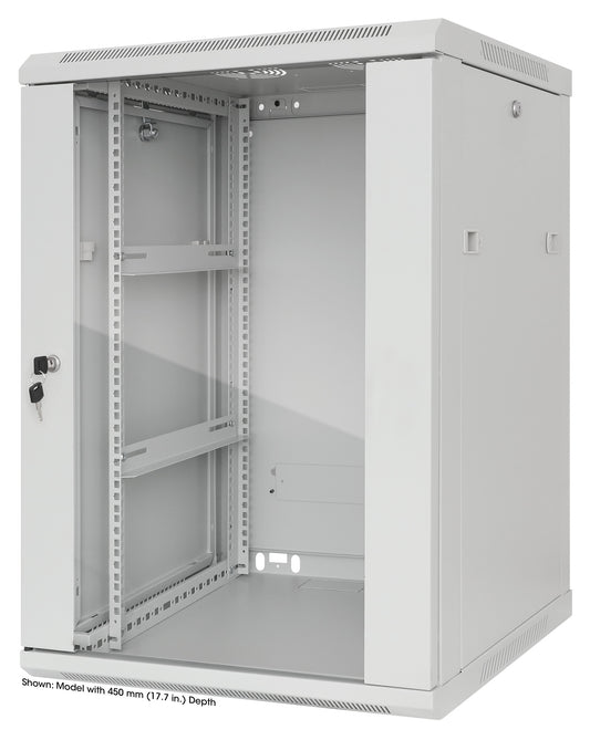 15U 19" Wall Mount Network Cabinet, Standard Line, 600 mm (23.6 in.) Depth, Gray Image 1