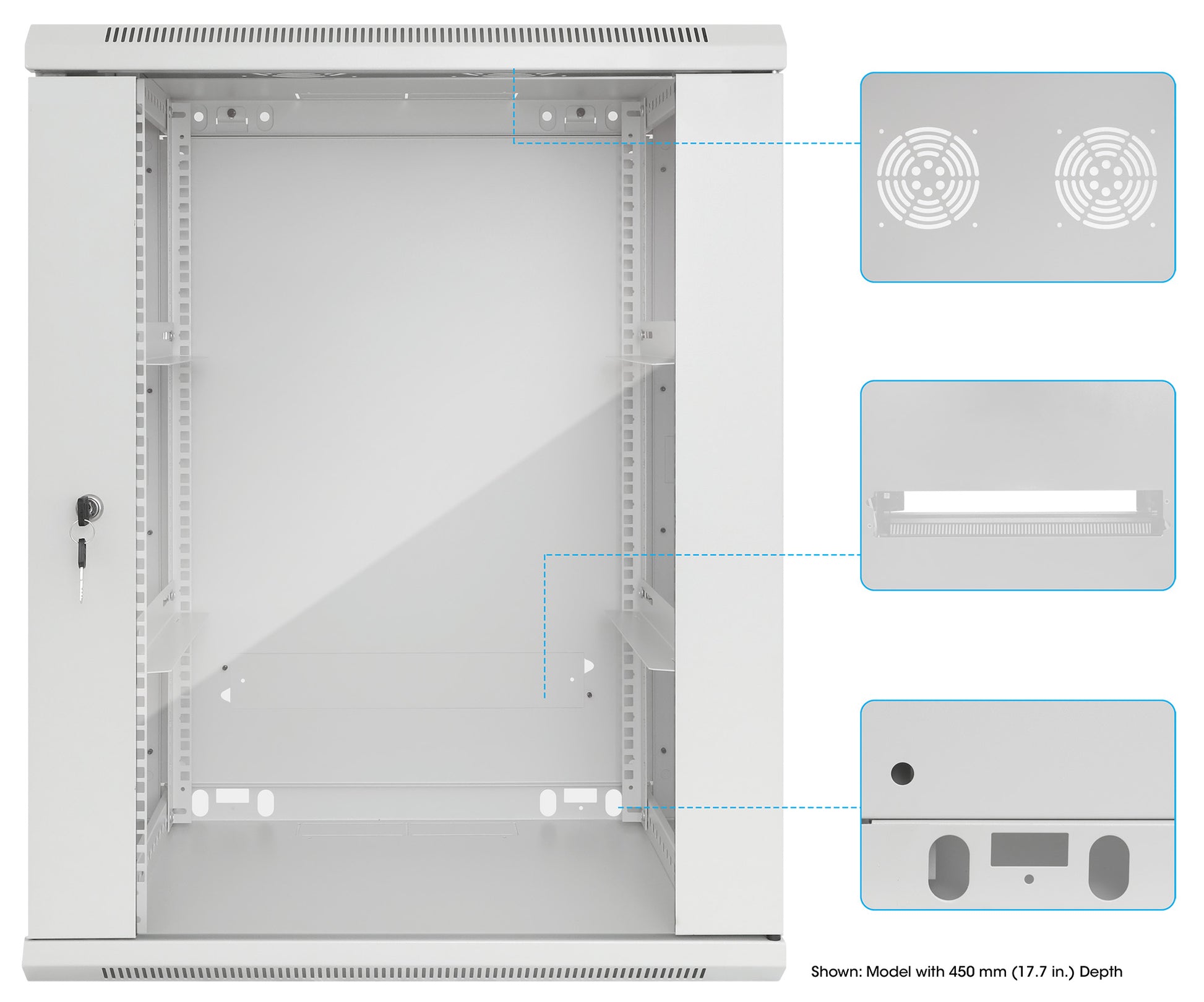 15U 19" Wall Mount Network Cabinet, Standard Line, 600 mm (23.6 in.) Depth, Gray Image 11