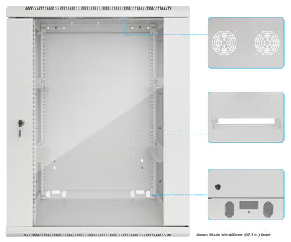 15U 19" Wall Mount Network Cabinet, Standard Line, 600 mm (23.6 in.) Depth, Gray Image 11