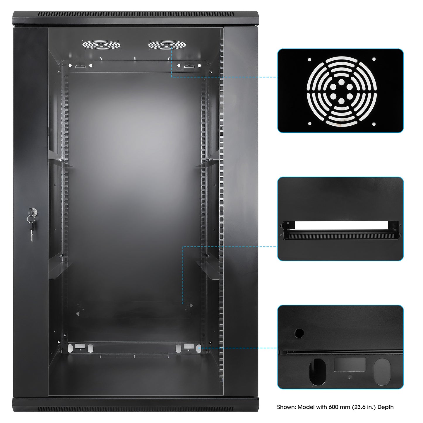 20U 19" Wall Mount Network Cabinet, Standard Line, 450 mm (17.7 in.) Depth, Black Image 8