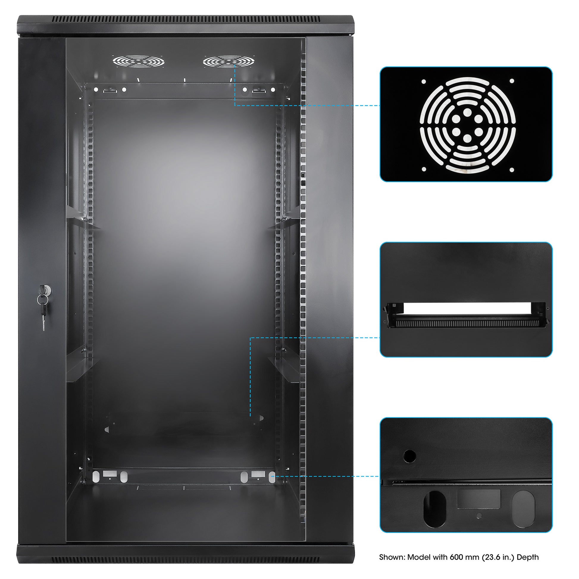 20U 19" Wall Mount Network Cabinet, Standard Line, 450 mm (17.7 in.) Depth, Black Image 8