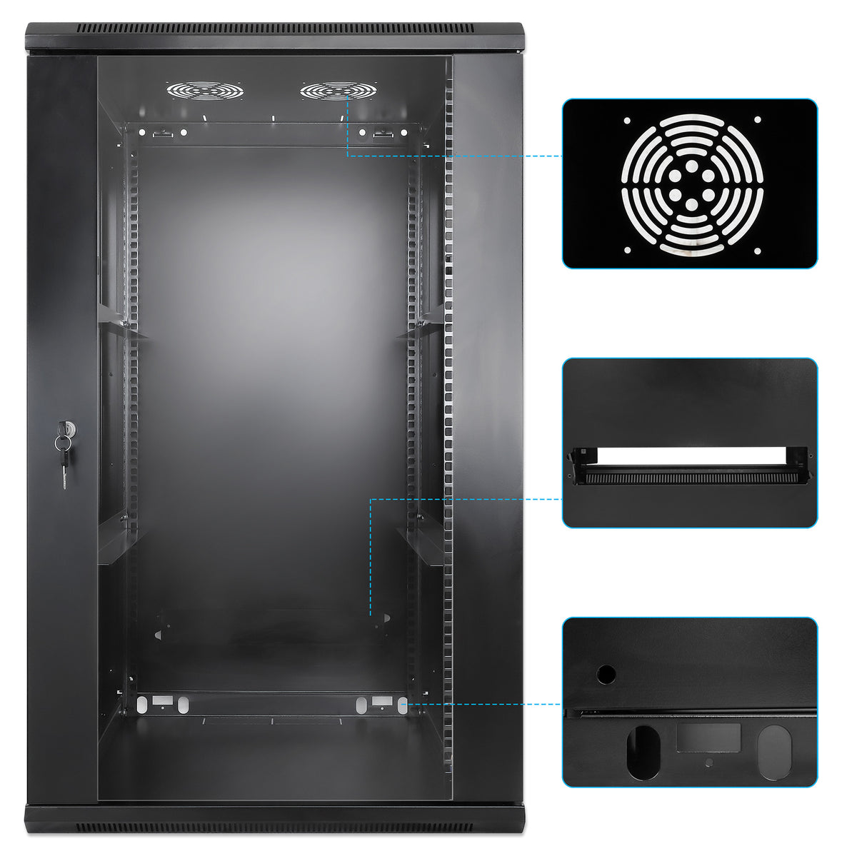 20U 19" Wall Mount Network Cabinet, Standard Line, 600 mm (23.6 in.) Depth, Black Image 8