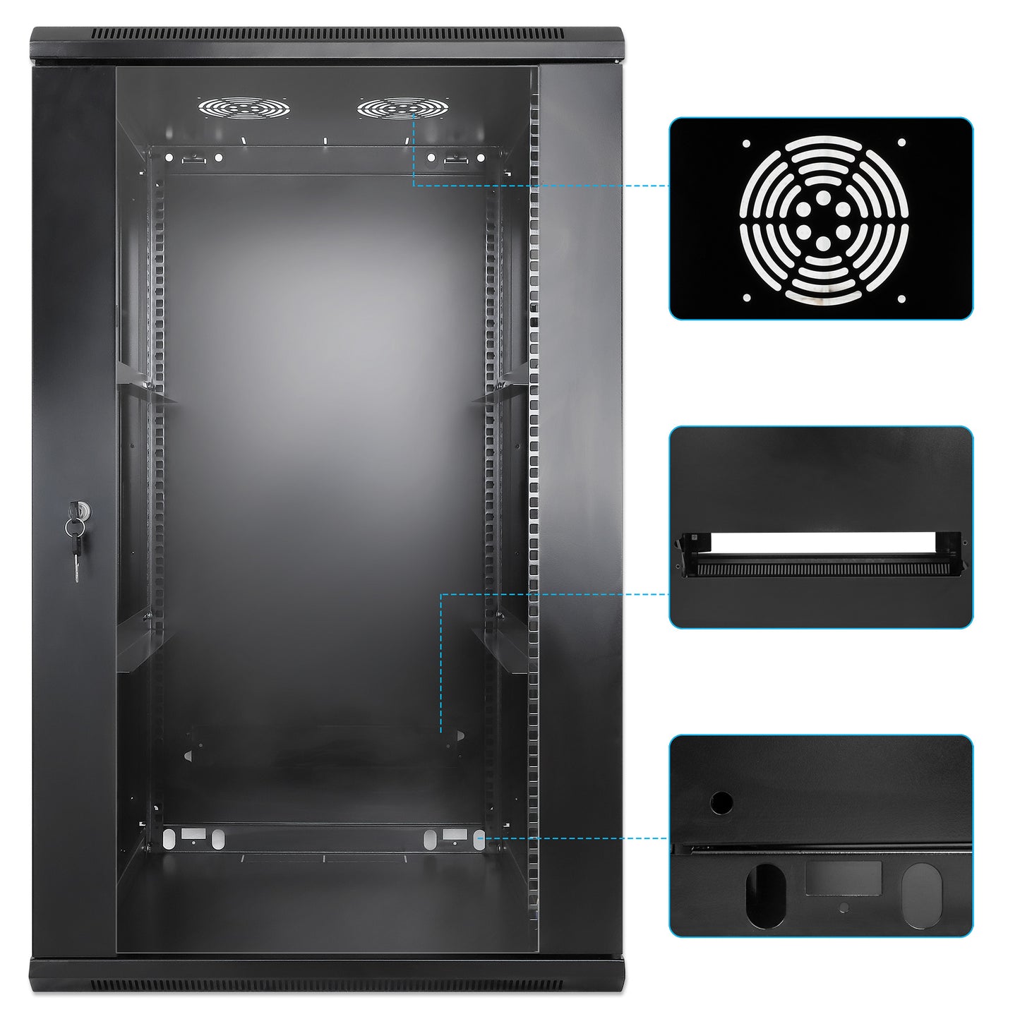 20U 19" Wall Mount Network Cabinet, 600 mm (23.6 in.) Depth, Black Image 8