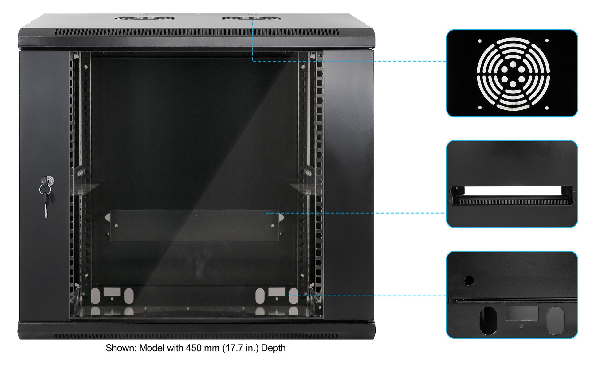 9U 19" Wall Mount Network Cabinet, Standard Line, 600 mm (23.6 in.) Depth, Black Image 6
