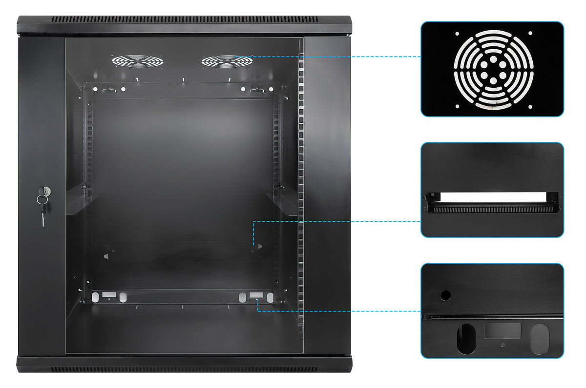 12U 19" Wall Mount Network Cabinet, Standard Line, 600 mm (23.6 in.) Depth, Black Image 6