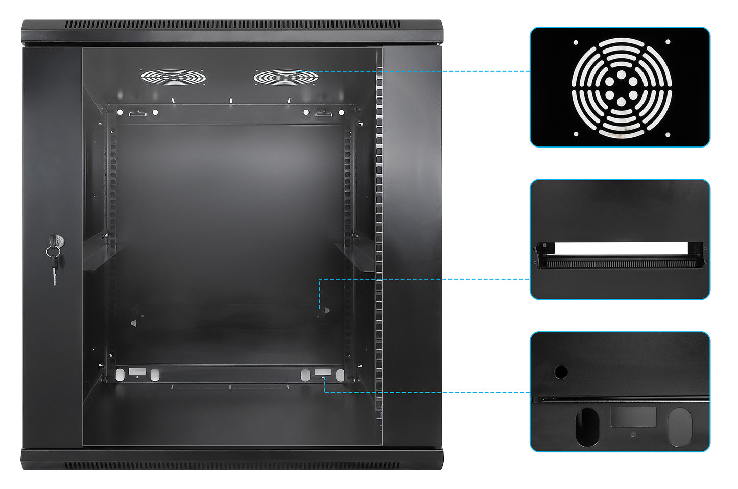 12U 19" Wall Mount Network Cabinet, Standard Line, 600 mm (23.6 in.) Depth, Black Image 6