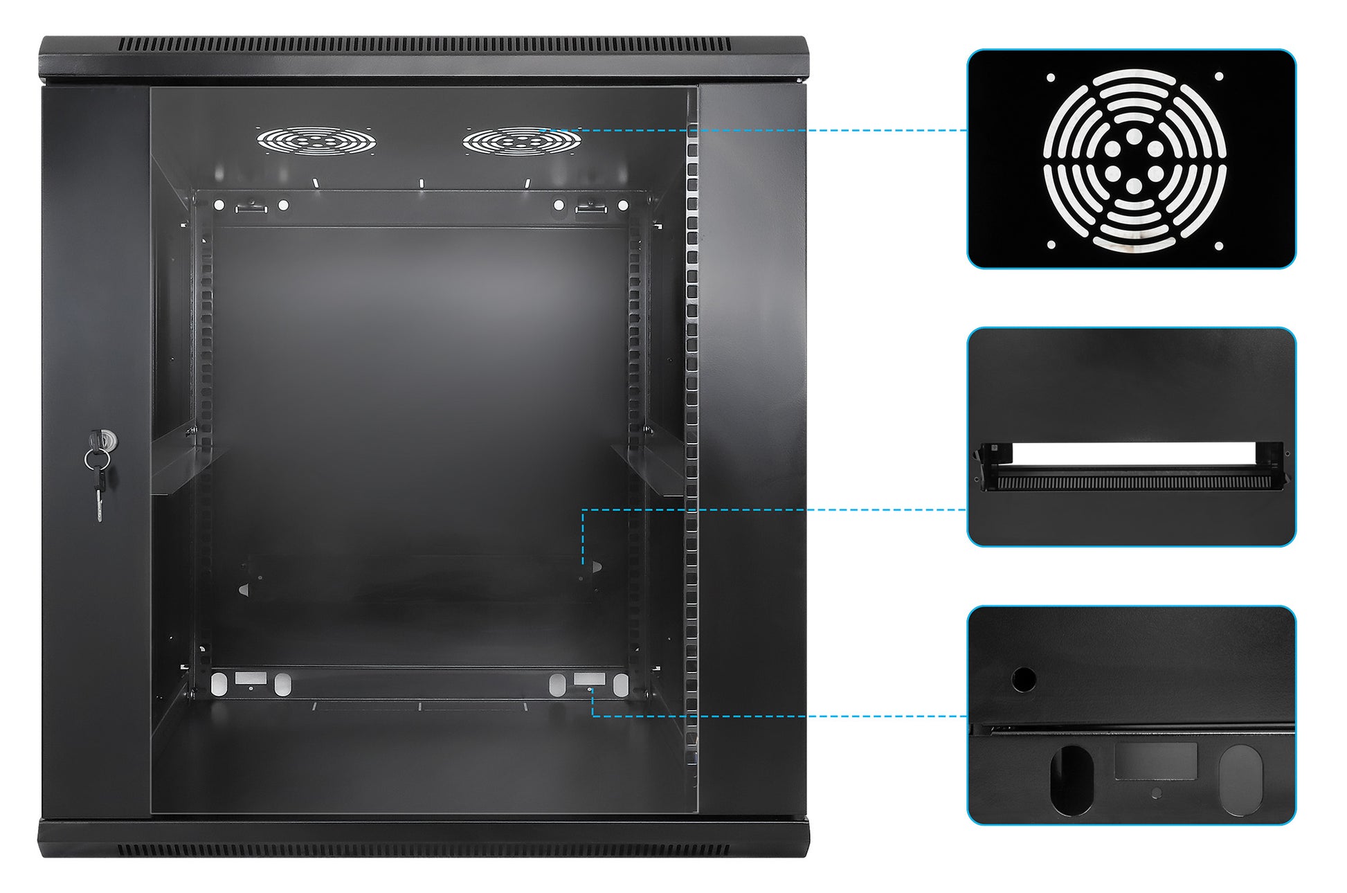 12U 19" Wall Mount Network Cabinet, Standard Line, 600 mm (23.6 in.) Depth, Black Image 6
