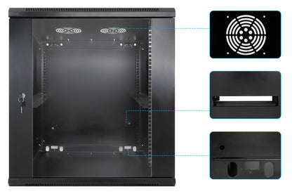 12U 19" Wall Mount Network Cabinet, Standard Line, 600 mm (23.6 in.) Depth, Black Image 6