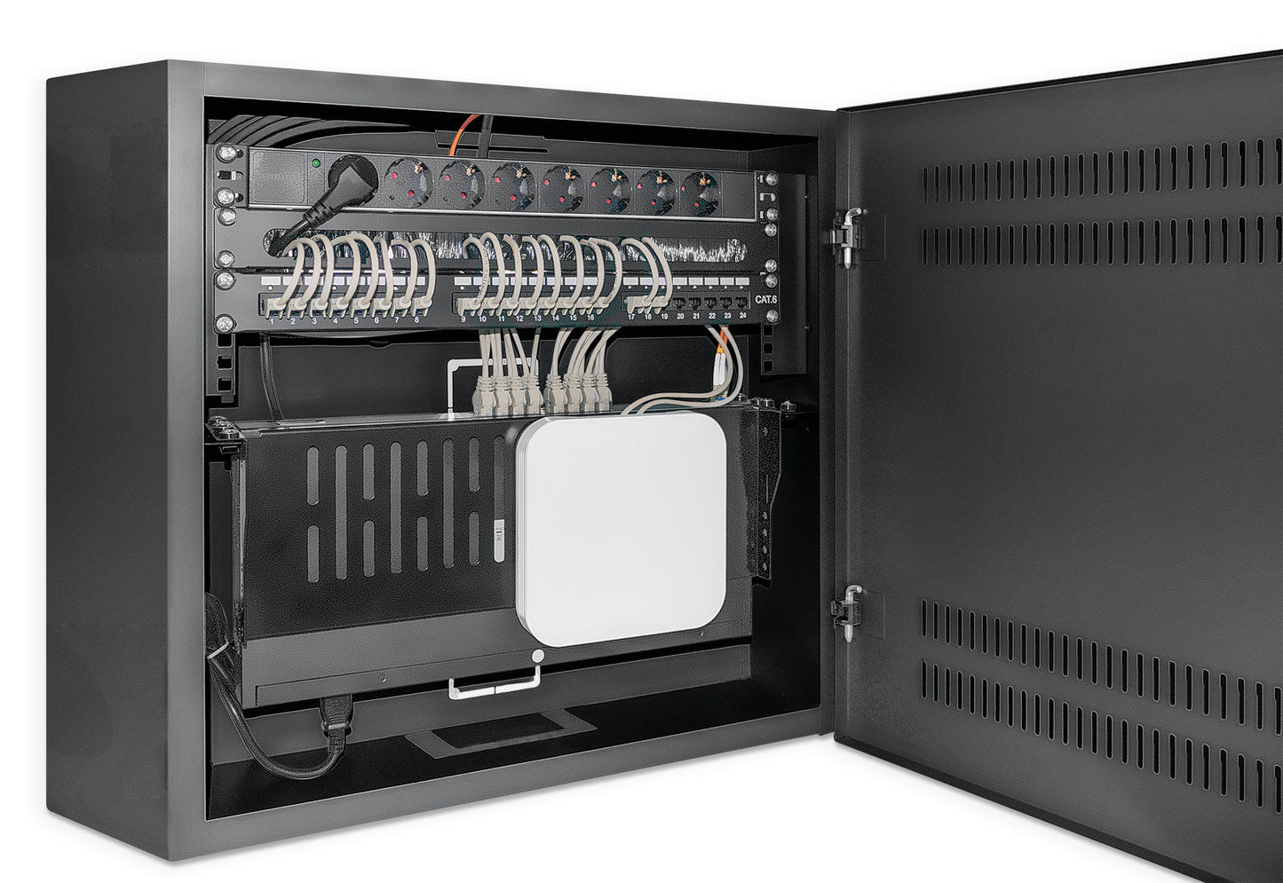 Low-Profile 19" Wall Mount Network Cabinet with 4U Horizontal and 2U Vertical Rails, Black Image 6