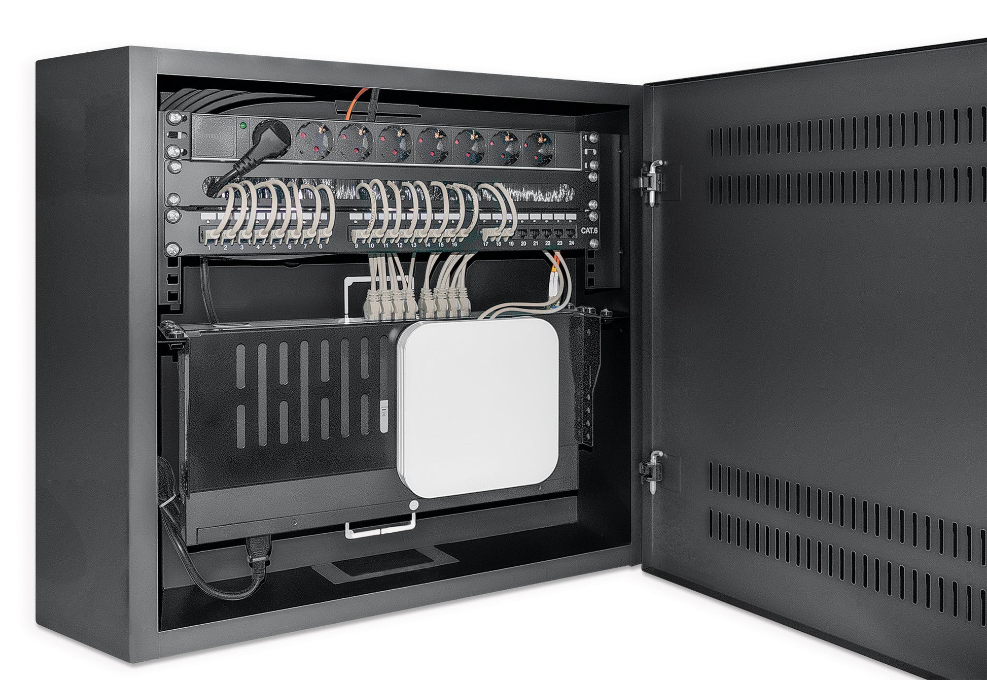 Low-Profile 19" Wall Mount Network Cabinet with 4U Horizontal and 2U Vertical Rails, Black Image 6