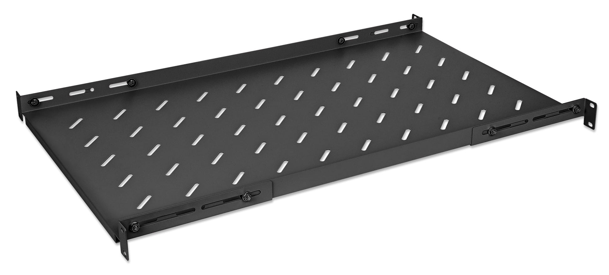 19" Shelf with Variable Rails for Fixed Mounting, 1U, 750 mm Depth, Black Image 1
