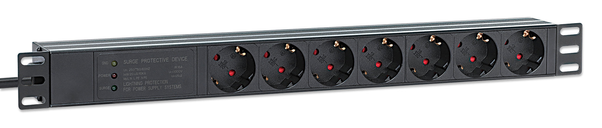 19" 1U Rackmount 7-Output Power Distribution Unit (PDU) / Surge Protector Image 3