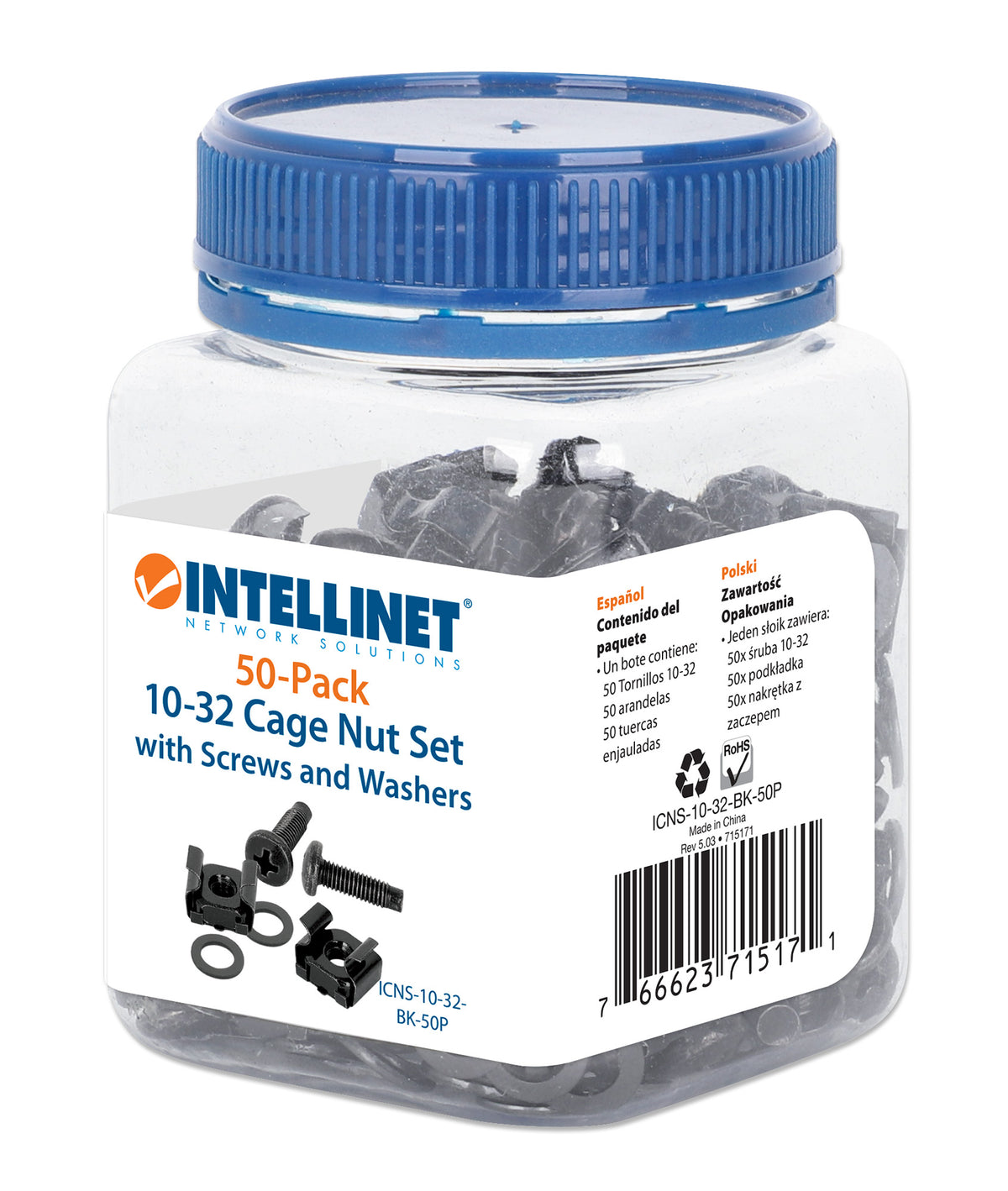 10-32 Cage Nut Set, 50-Pack Packaging Image 2