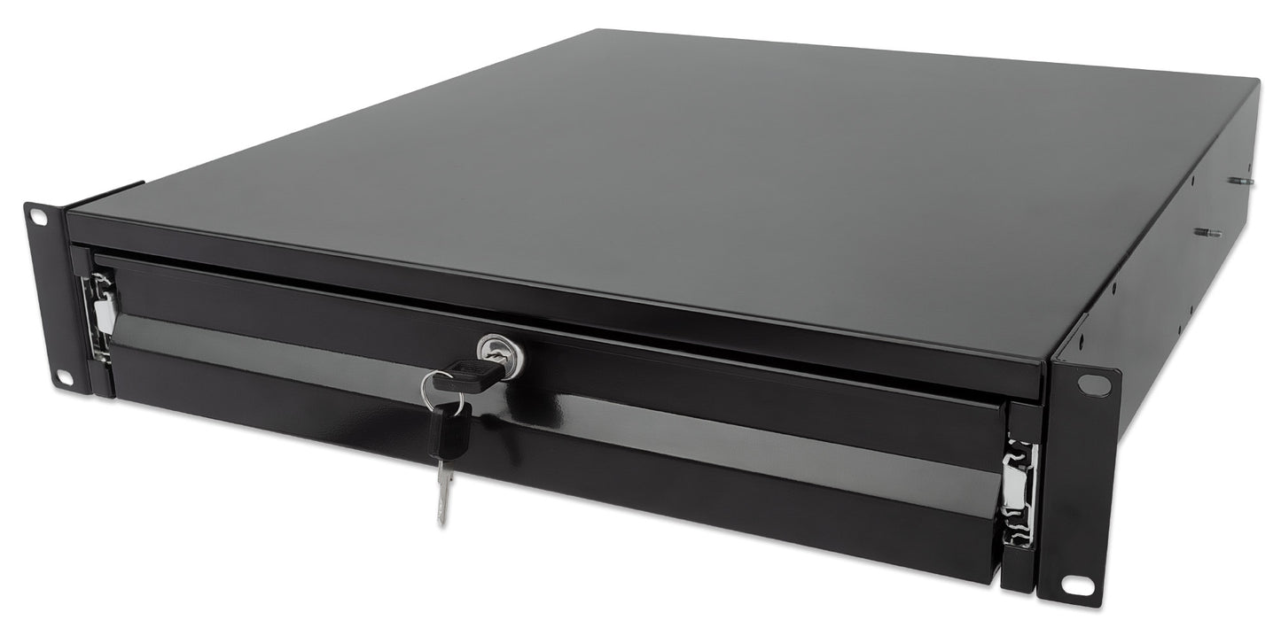 19" Storage Drawer Shelf, 2U, 466 mm Depth, Black Image 1