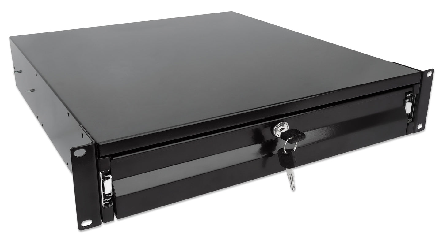 19" Storage Drawer Shelf, 2U, 466 mm Depth, Black Image 2