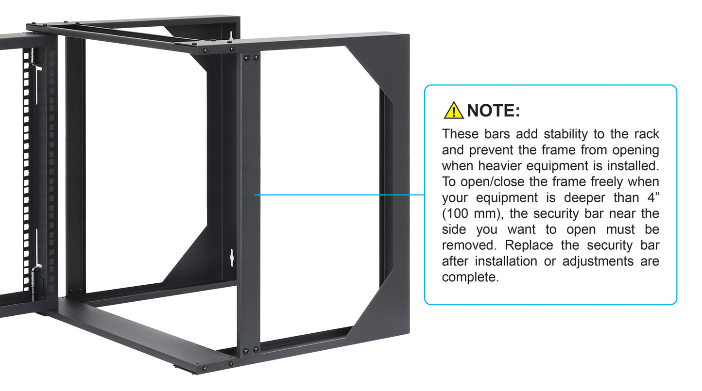 9U 19" Wall Mount 2-Post Open Frame Network Rack, Black Image 8