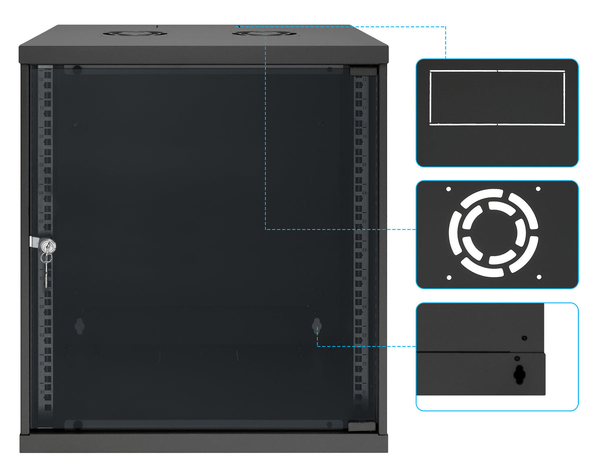 12U 19" Wall Mount Network Cabinet, Basic Line, 400 mm Depth, Black Image 9