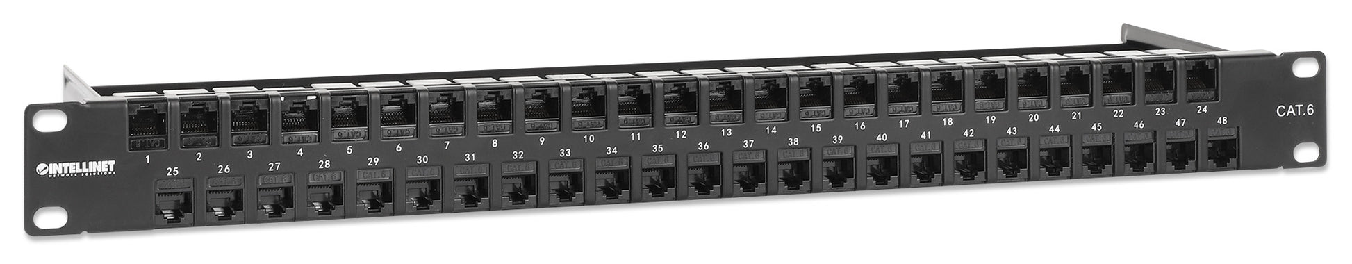 48-Port Unshielded Blank Patch Panel with Pre-Installed Cat6 UTP Keystone Couplers, 1U Image 2