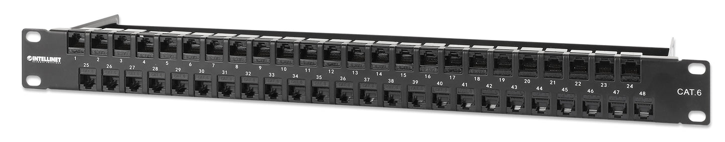 48-Port Unshielded Blank Patch Panel with Pre-Installed Cat6 UTP Keystone Couplers, 1U Image 1