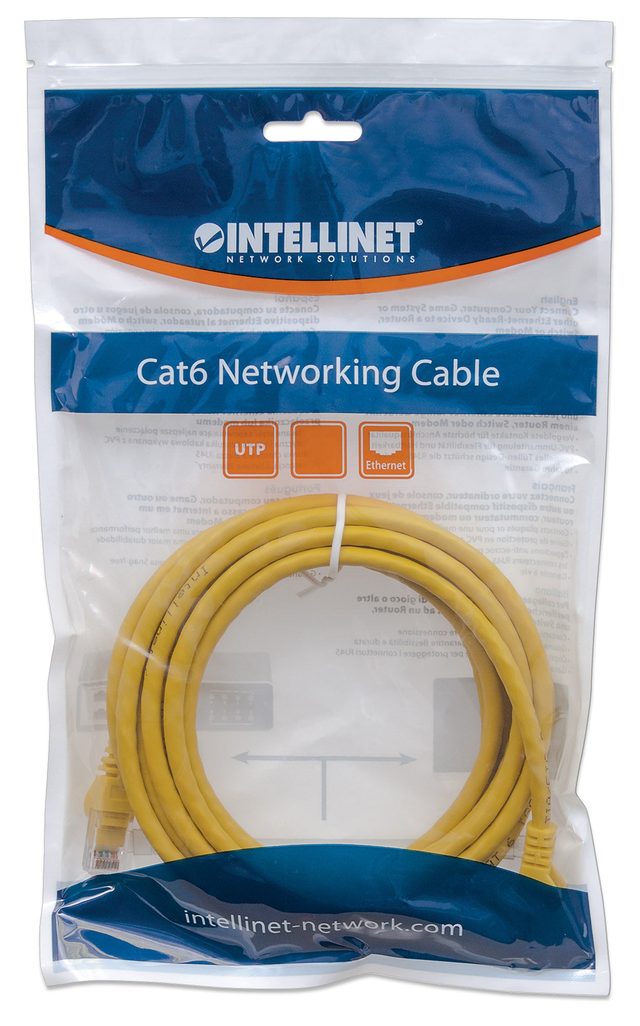 Cat6 U/UTP Network Patch Cable, 10 m (35 ft.), Yellow Packaging Image 2