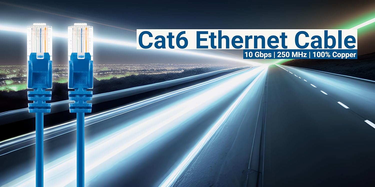 Cat6 U/UTP Slim Network Patch Cable, 1.5 ft., Blue, 10-Pack Image 3