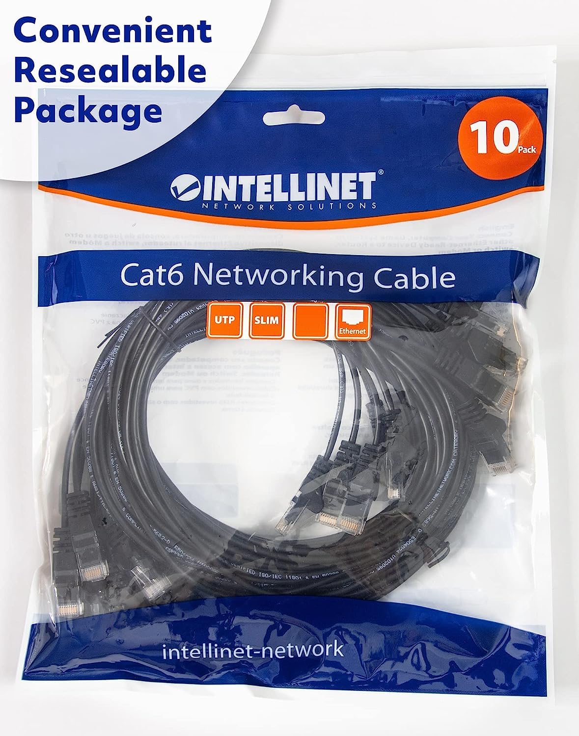 Cat6 U/UTP Slim Network Patch Cable, 1.5 ft., Black, 10-Pack Packaging Image 2