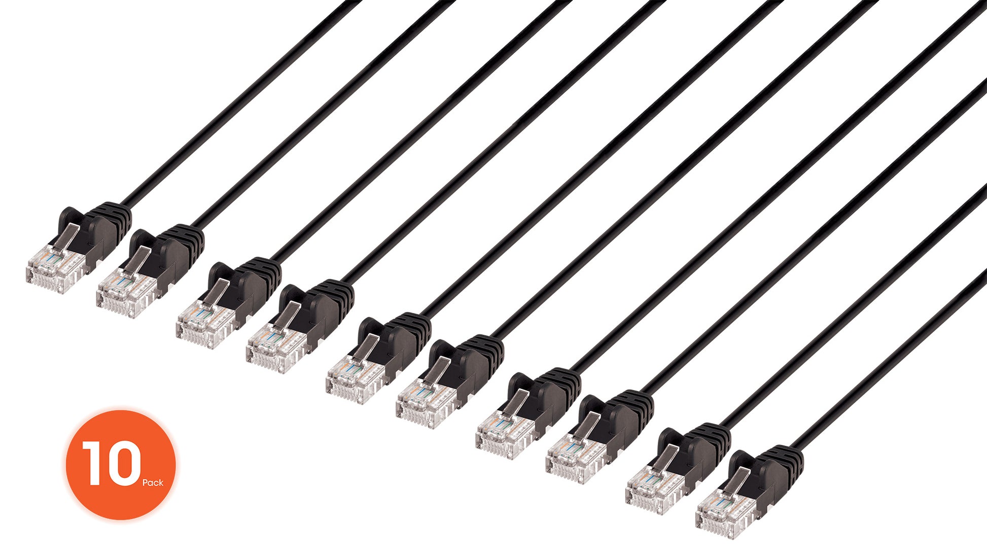 Cat6 U/UTP Slim Network Patch Cable, 1.5 ft., Black, 10-Pack Image 1