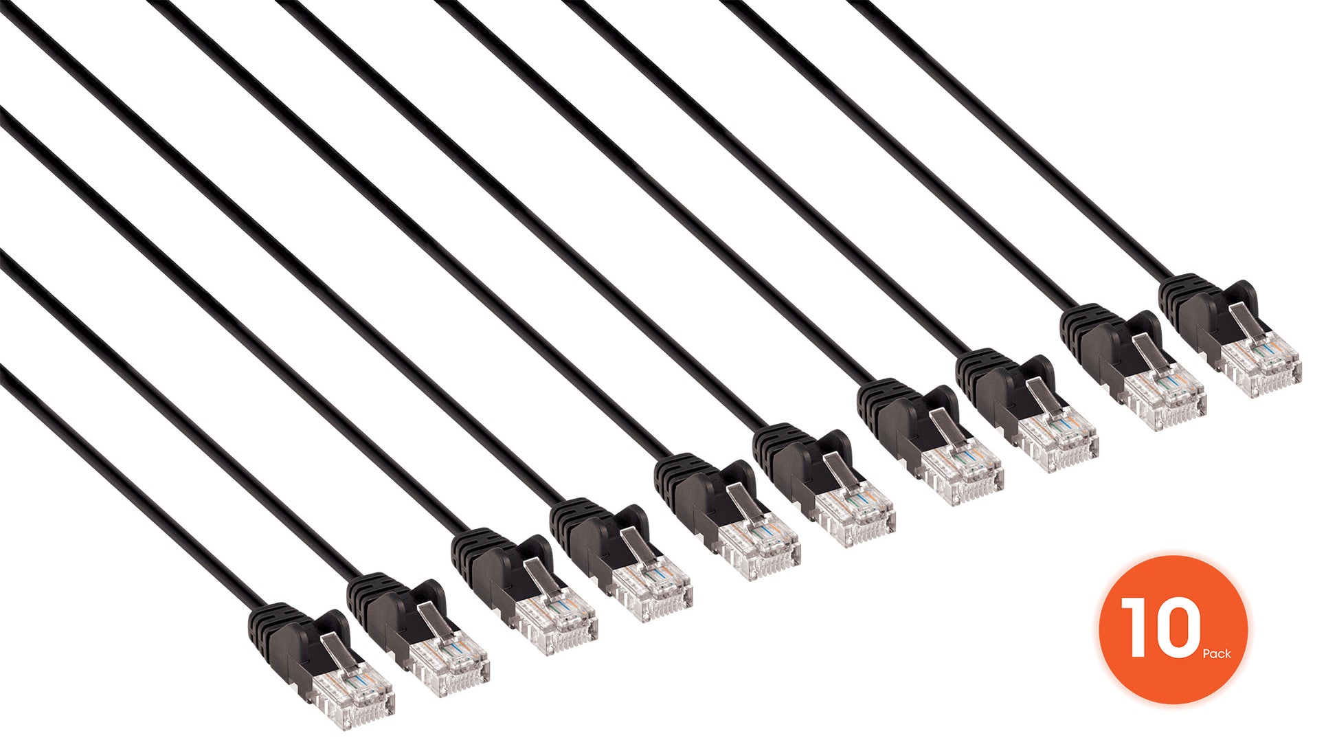 Cat6 U/UTP Slim Network Patch Cable, 10 ft., Black, 10-Pack Image 3